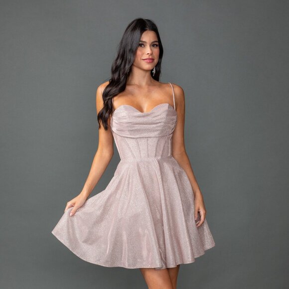 New A-Line Glitter Formal Dress w/ Sweetheart Neckline & Boned Bodice DQ 3421 - Picture 3 of 8